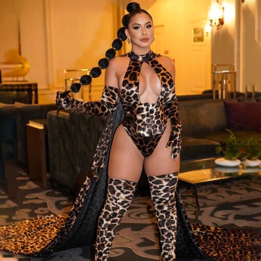 Bodysuit Leopardo Sexy com Luvas e Meias - Imagem 3