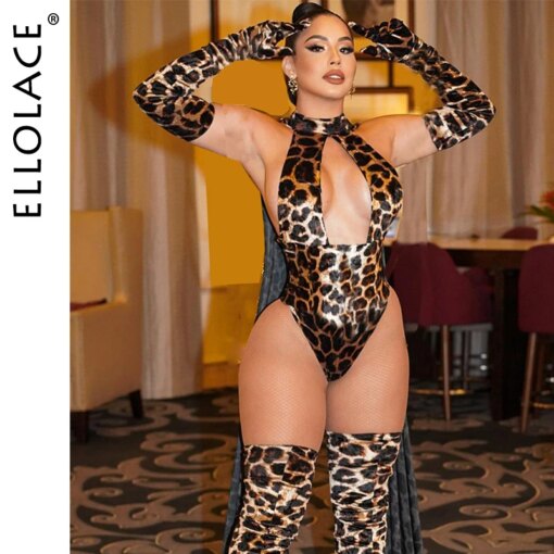 Bodysuit Leopardo Sexy com Luvas e Meias