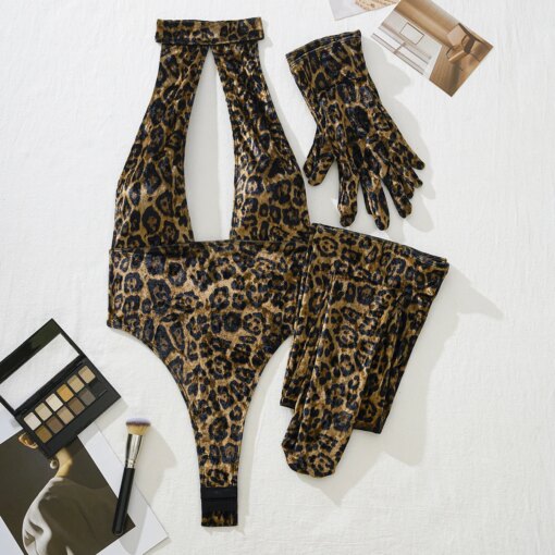 Bodysuit Leopardo Sexy com Luvas e Meias - Imagem 5