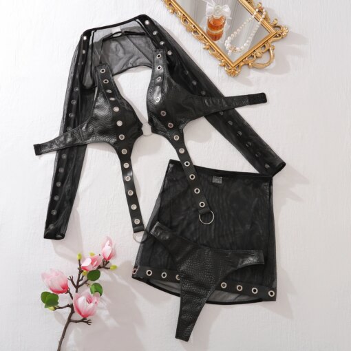 Ellolace Conjunto Sexy Estilo Punk em PVC - Imagem 6