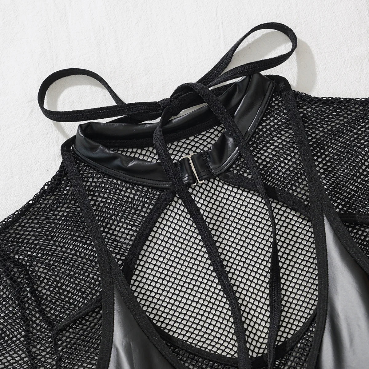 Ellolace Fetish Erotic Costume Sexy Adult Bodysuit Mesh Pu Hot Lingerie Women Crotchless Baby Dolls Ladies Latex Kinky Body