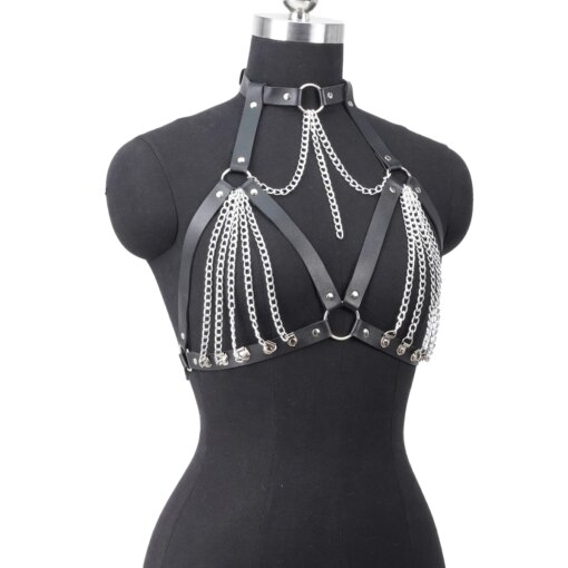Sutiã Sexy Feminino em Couro PU com Corrente - Imagem 2