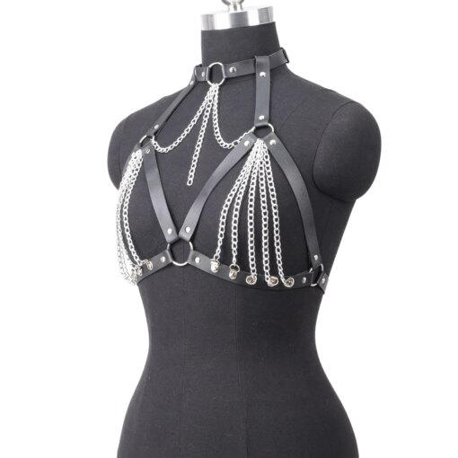 Sutiã Sexy Feminino em Couro PU com Corrente - Imagem 4