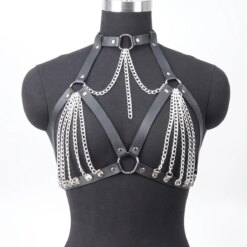 Sutiã Sexy Feminino em Couro PU com Corrente