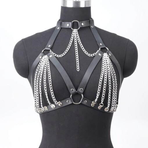 Sutiã Sexy Feminino em Couro PU com Corrente
