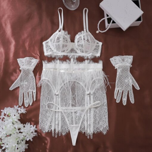 Lingerie Ellolace com Pena e Renda Branca - Imagem 6