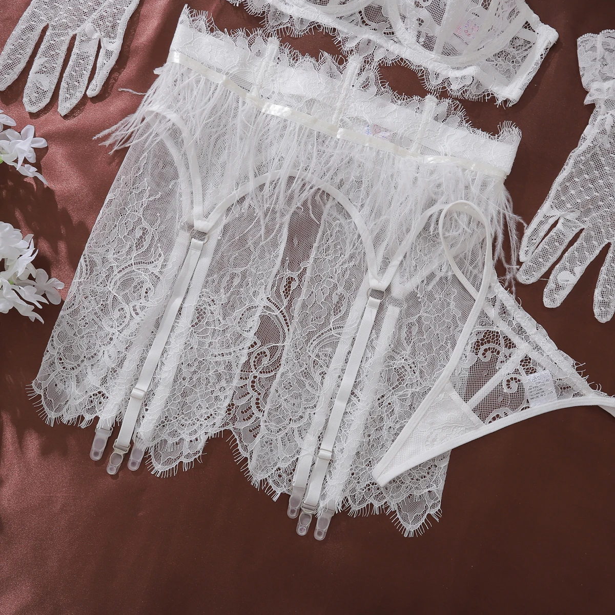 Ellolace Feather Daring Lingerie Woman Sissy Lace Call Of The Night Attractive Chest Suspenders White Ethical Women's Underwear