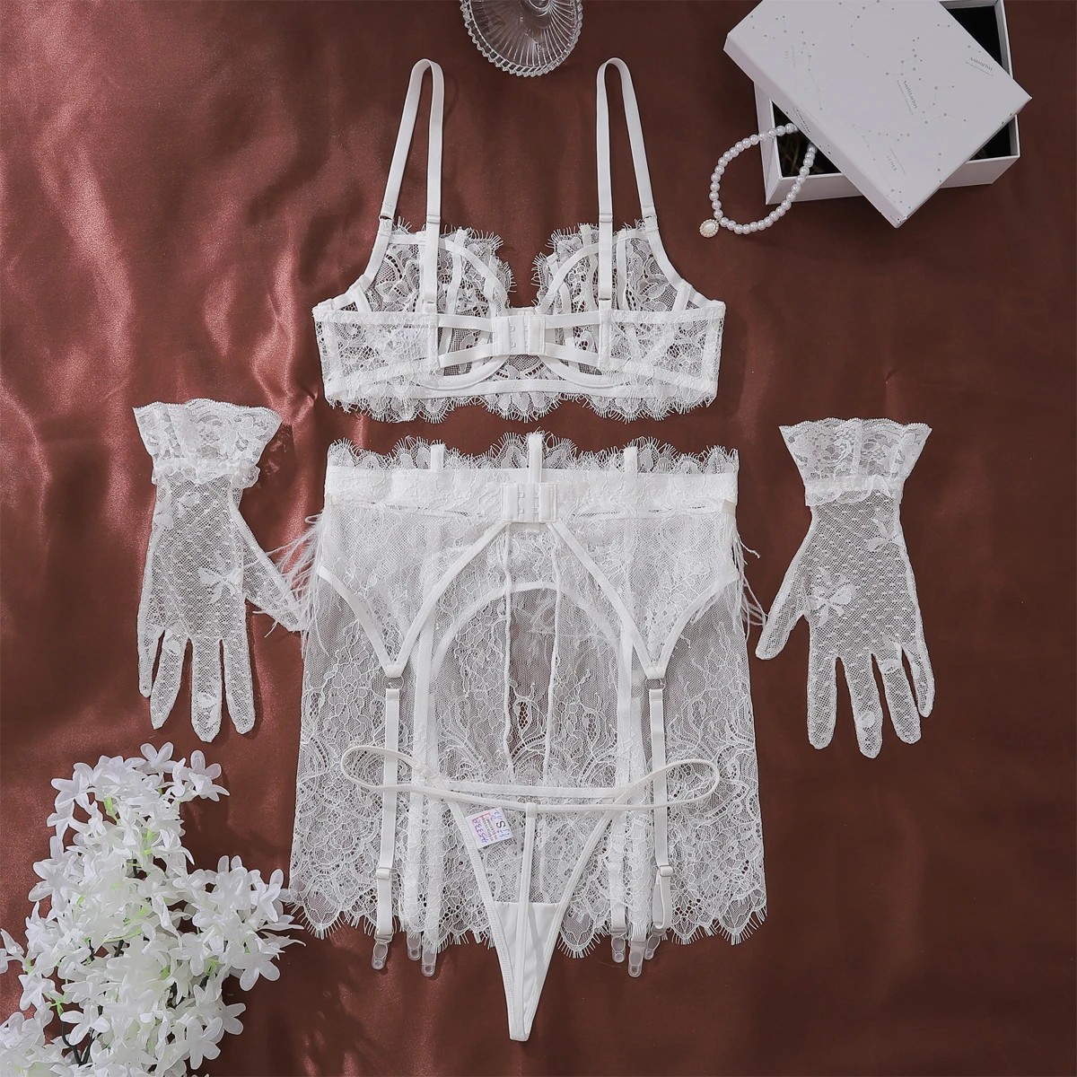 Ellolace Feather Daring Lingerie Woman Sissy Lace Call Of The Night Attractive Chest Suspenders White Ethical Women's Underwear
