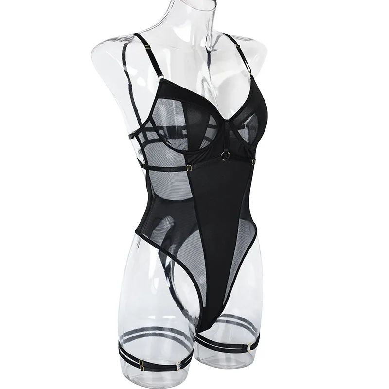 Ellolace Sensual Lace Bodysuit Women Transparent Sexy Lingerie See Through Black Tights Fitness Sissy Crotchless Erotic Body