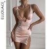 Vestido de Cetim Sexy Ellolace com Decote V