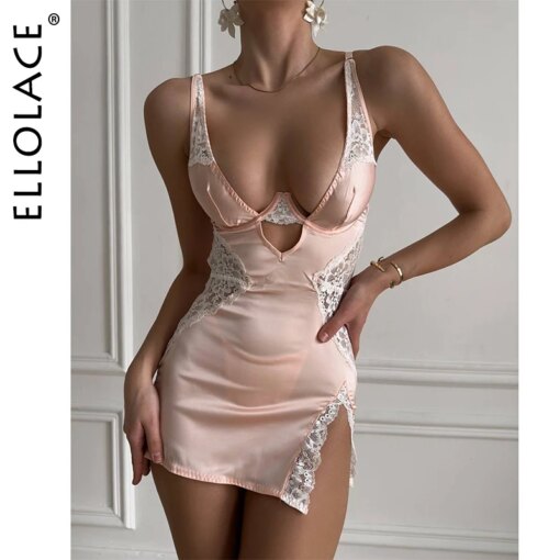 Vestido de Cetim Sexy Ellolace com Decote V