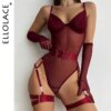 Ellolace Body de Renda Transparente com Luvas