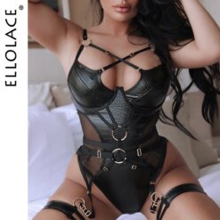 Ellolace Lingerie Fetiche de Couro Croco