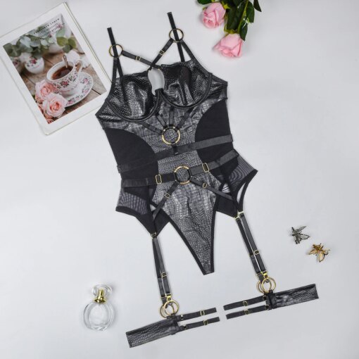 Ellolace Lingerie Fetiche de Couro Croco - Imagem 6