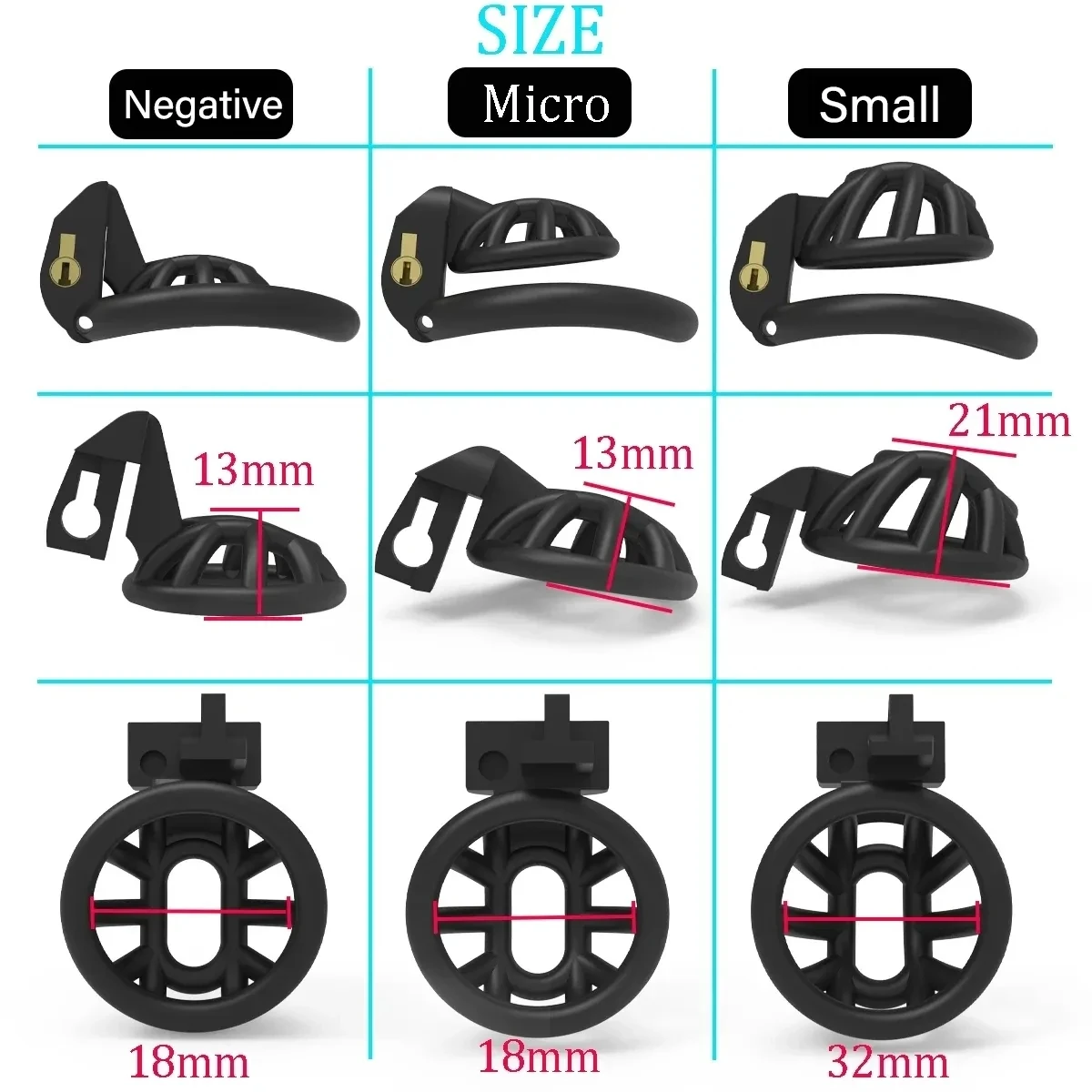 Gaiola de Castidade Sissy Pequena em Resina (Negative/Micro/Small) com 4 Anéis | Branco, Preto ou Rosa - Imagem 5