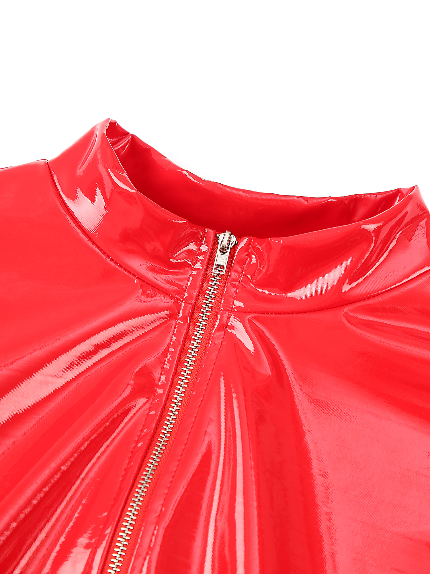 Womens Cutout Open Crotch Patent Leather Jumpsuit Zipper Stand Collar Crotchless Catsuit Long Sleeve Wet Look Bodysuit Lingerie