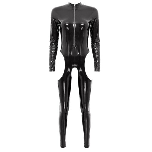 Macacão de Couro Crotchless com Zíper - Imagem 3