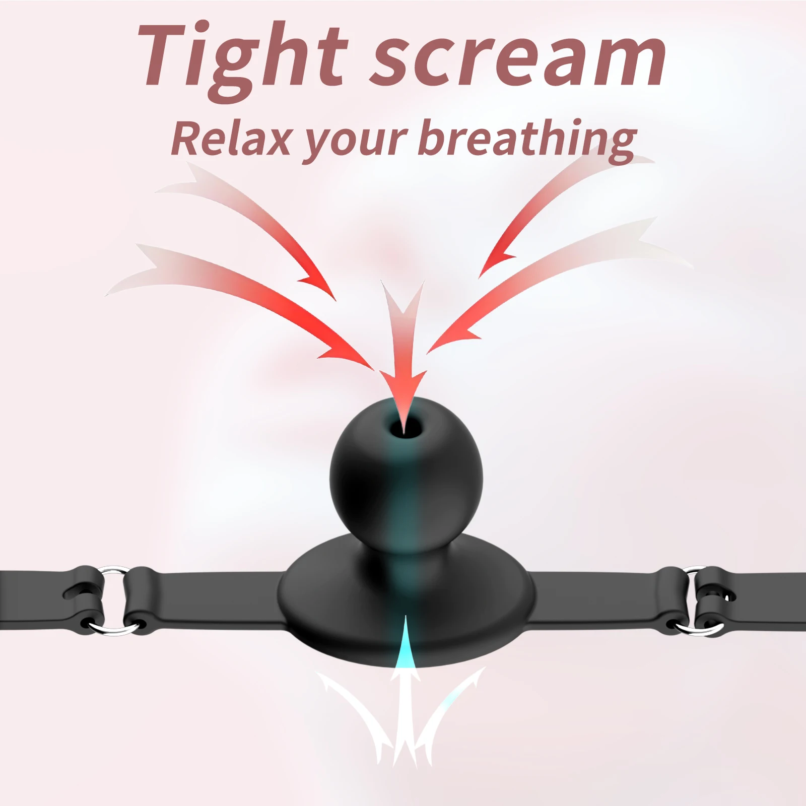 Mordaça Ball Gag Respirável de Silicone, Bola com Furo e Tira Ajustável, BDSM Preto - Imagem 5