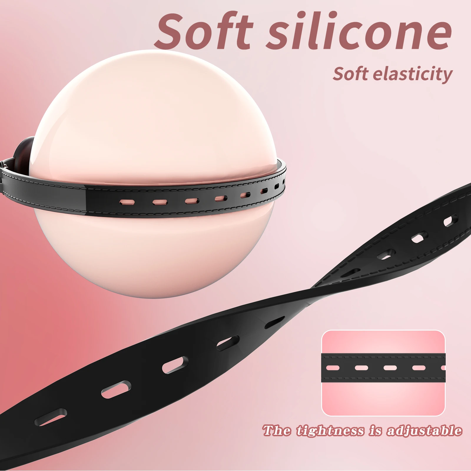 Mordaça Ball Gag Respirável de Silicone, Bola com Furo e Tira Ajustável, BDSM Preto - Imagem 4