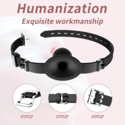 Alternative view of Mordaça Ball Gag Respirável de Silicone, Bola com Furo e Tira Ajustável, BDSM Preto