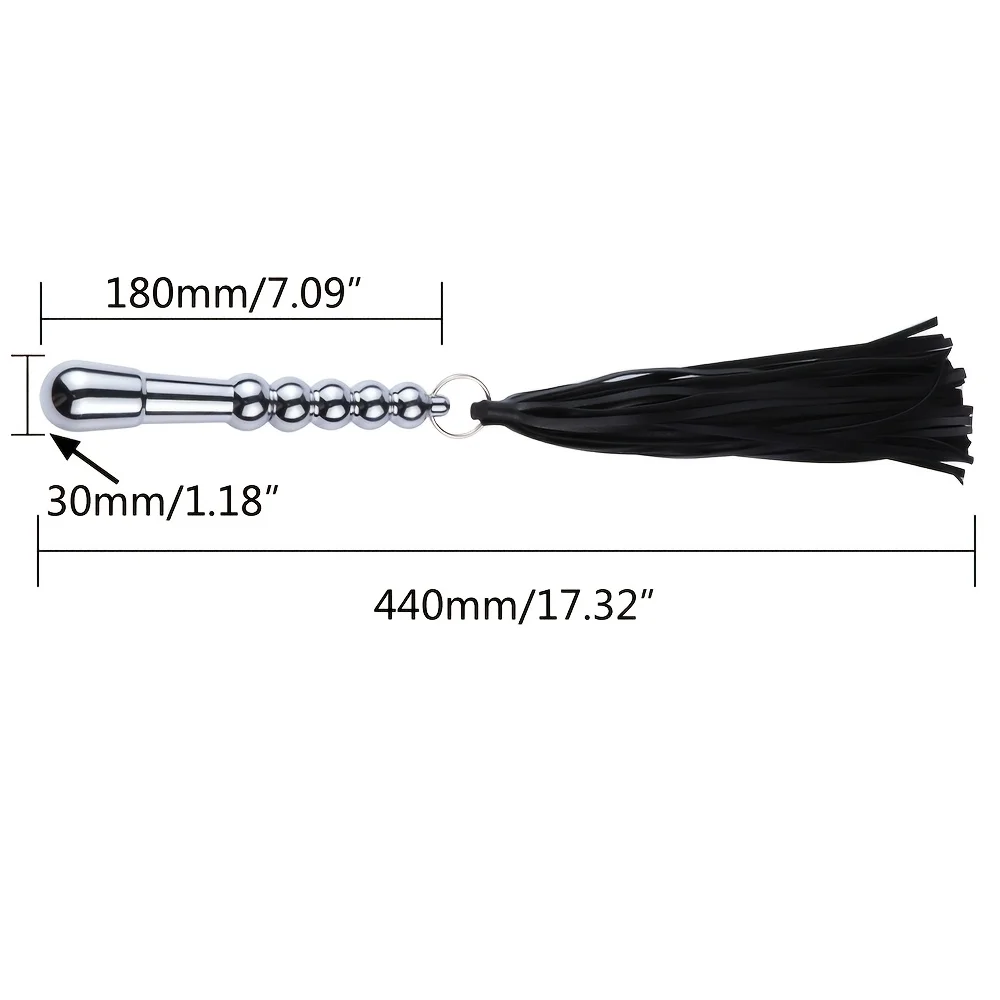 Chicote Flogger BDSM 2 em 1 com Cabo Plug Anal de Metal, Franjas de Corrente ou Couro, Prata ou Preto - Imagem 2