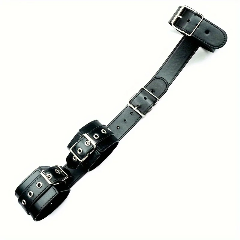 Algema de Pulso com Coleira BDSM em Couro PU, Restraint de Braços nas Costas Ajustável, Preto ou Vermelho