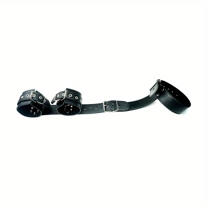Algema de Pulso com Coleira BDSM em Couro PU, Restraint de Braços nas Costas Ajustável, Preto ou Vermelho - Imagem 2