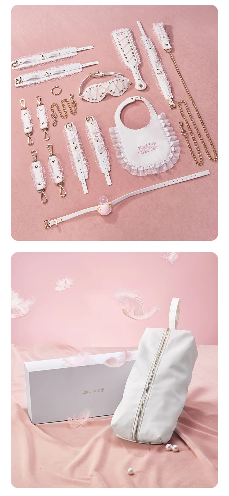 Ddlg Bondage Set Cute Abdl Sexy Lace Shackles and Foot Cuffs Handcuffs Restraint Sex Toy SM Fetish Mouth Gag Sex Game for Couple