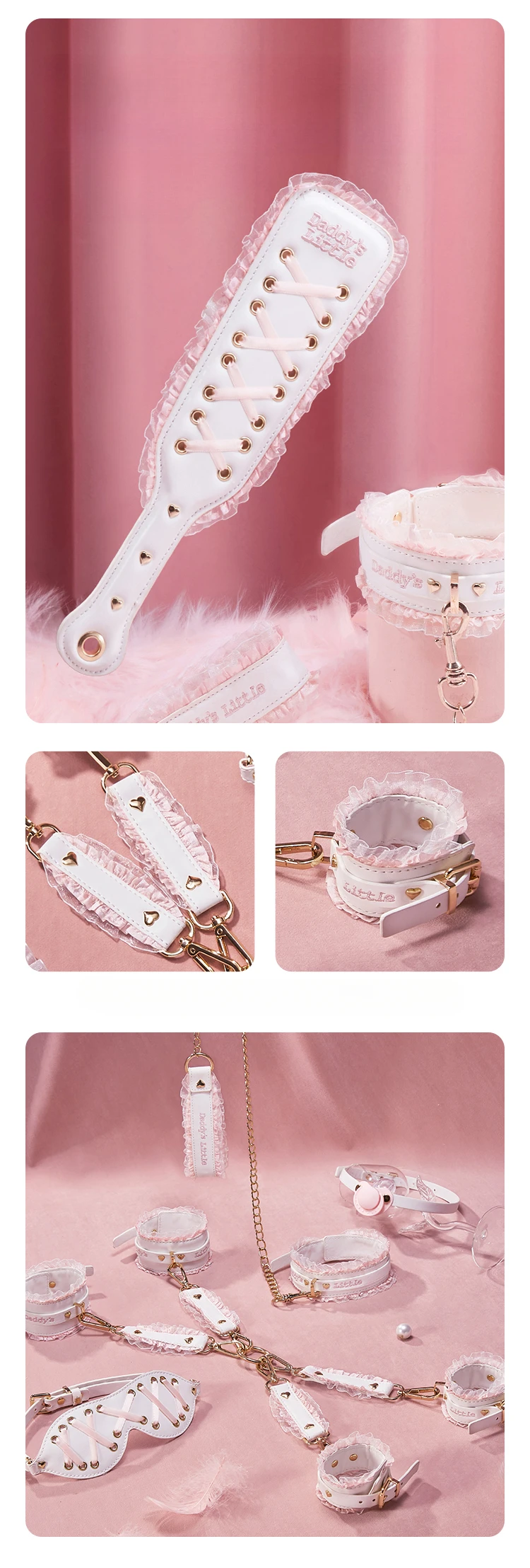 Ddlg Bondage Set Cute Abdl Sexy Lace Shackles and Foot Cuffs Handcuffs Restraint Sex Toy SM Fetish Mouth Gag Sex Game for Couple