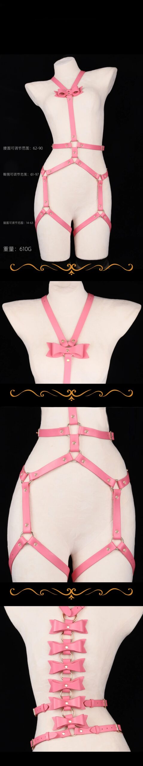 Bowknot SM Full Body Restraint Bondage Kit for Women Couple Sex Game Thigh Waist Pu Restraints Adult Toy Choker Collar Harness