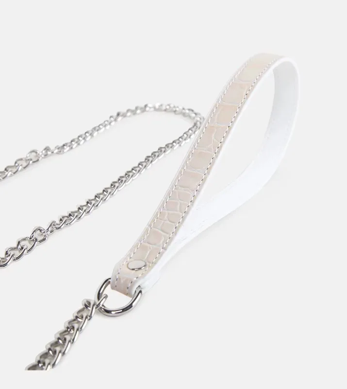 BDSM Collar with Chain Sex Bondage Sexuel Accessory Cowhide Leather Bell Choker for Outdoor Private Intimate Couple Puppy Play