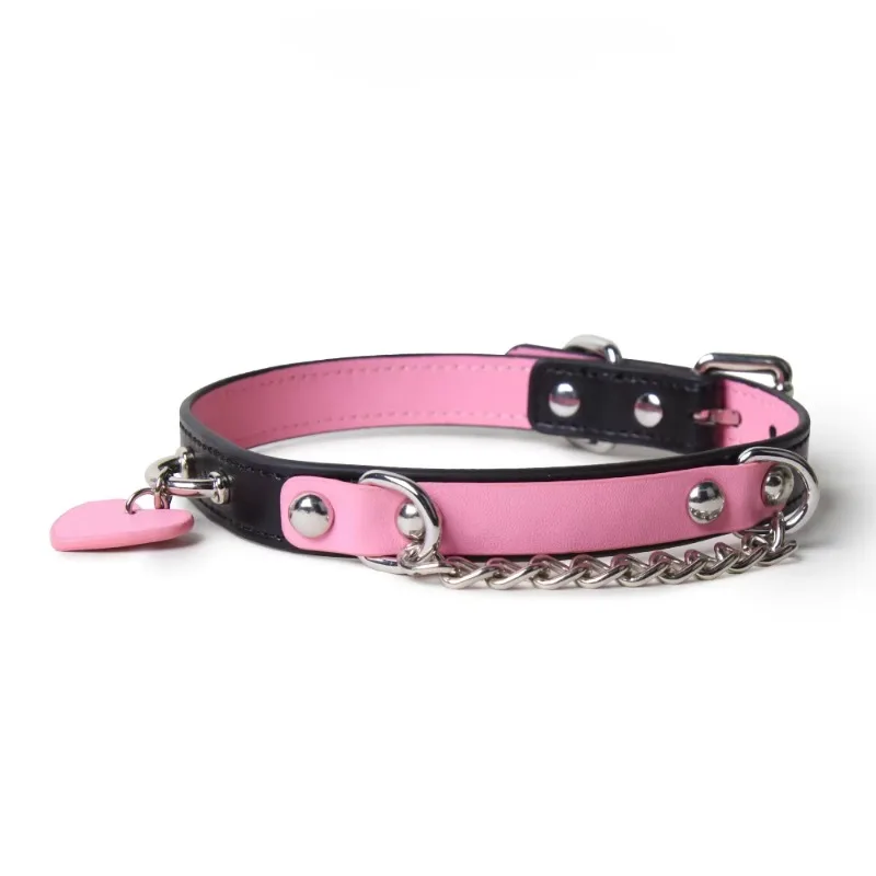BDSM Collar with Chain Sex Bondage Sexuel Accessory Cowhide Leather Bell Choker for Outdoor Private Intimate Couple Puppy Play
