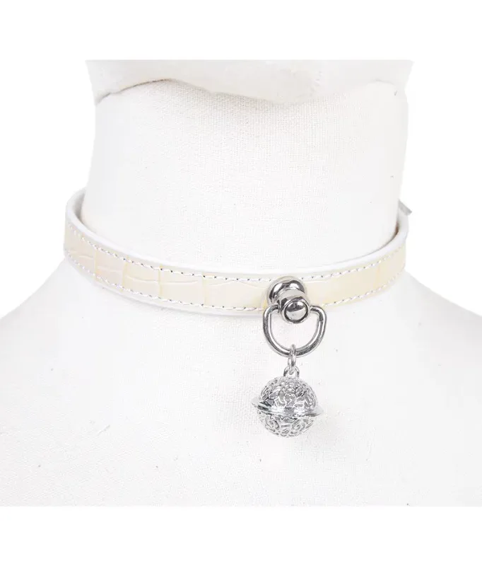 BDSM Collar with Chain Sex Bondage Sexuel Accessory Cowhide Leather Bell Choker for Outdoor Private Intimate Couple Puppy Play