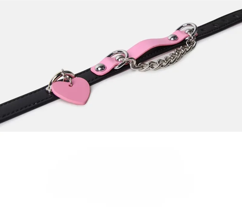 BDSM Collar with Chain Sex Bondage Sexuel Accessory Cowhide Leather Bell Choker for Outdoor Private Intimate Couple Puppy Play