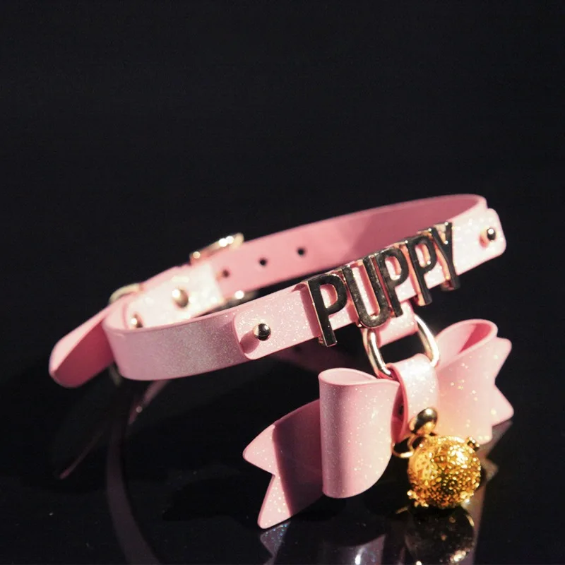 BDSM Collar with Chain Sex Bondage Sexuel Accessory Cowhide Leather Bell Choker for Outdoor Private Intimate Couple Puppy Play