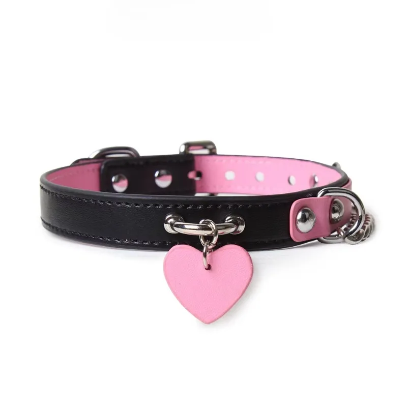 BDSM Collar with Chain Sex Bondage Sexuel Accessory Cowhide Leather Bell Choker for Outdoor Private Intimate Couple Puppy Play