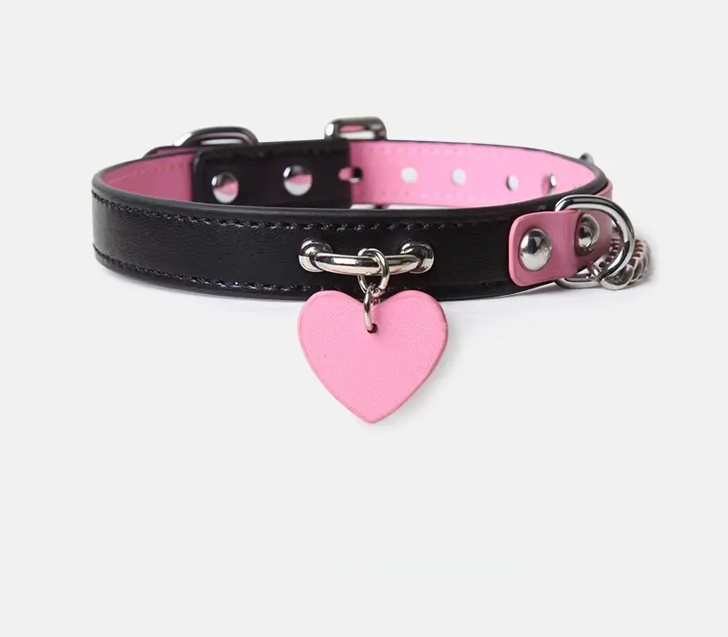BDSM Collar with Chain Sex Bondage Sexuel Accessory Cowhide Leather Bell Choker for Outdoor Private Intimate Couple Puppy Play
