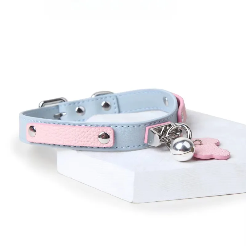 BDSM Collar with Chain Sex Bondage Sexuel Accessory Cowhide Leather Bell Choker for Outdoor Private Intimate Couple Puppy Play
