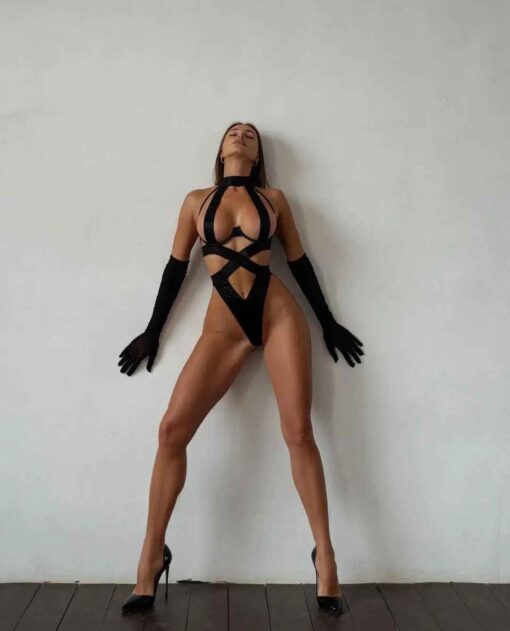 Bodysuit Sexy Ellolace Bandagem Preto (10)