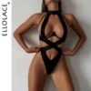 Bodysuit Sexy Ellolace Bandagem Preto (12)
