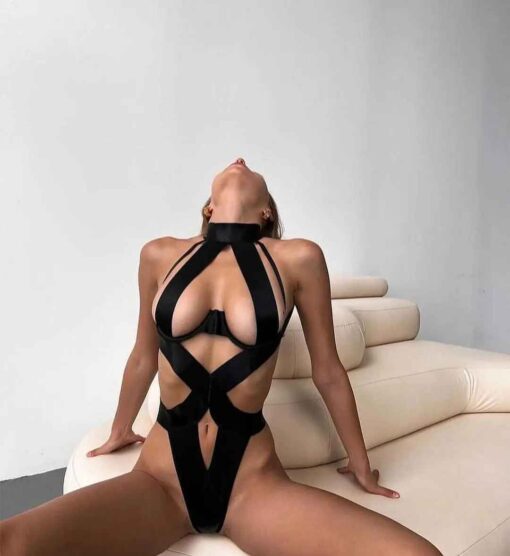 Bodysuit Sexy Ellolace Bandagem Preto (3)