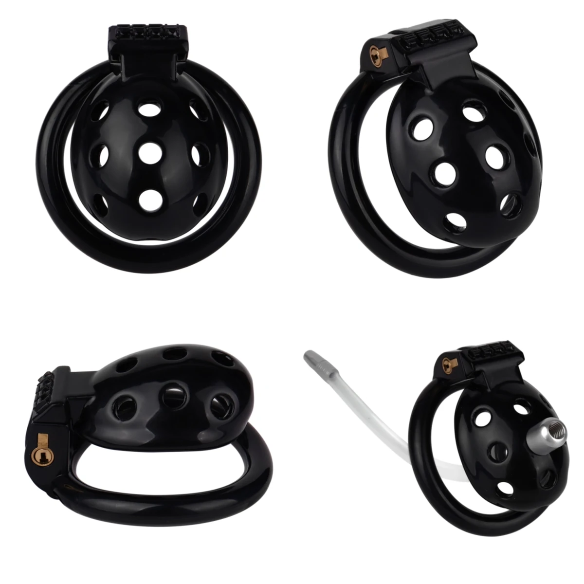 Mini Gaiola de Castidade FRRK em Plástico ABS, Chastity Cage Vazada Rosa ou Preta com Tubo Uretral ou Cinto Elástico - Imagem 3