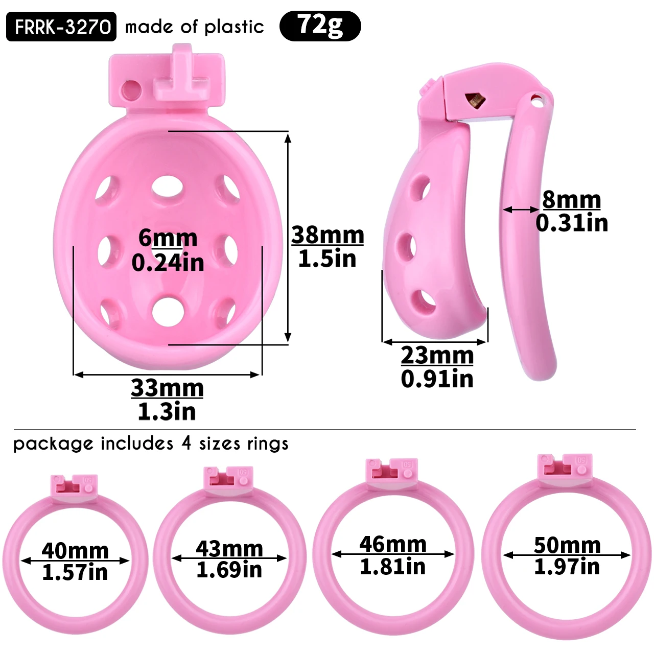 Mini Gaiola de Castidade FRRK em Plástico ABS, Chastity Cage Vazada Rosa ou Preta com Tubo Uretral ou Cinto Elástico - Imagem 4