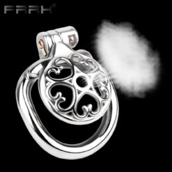 Mini Gaiola de Castidade FRRK em Aço Inox, Chastity Cage Vazada com Coração, Trava e Tubo Uretral Opcional
