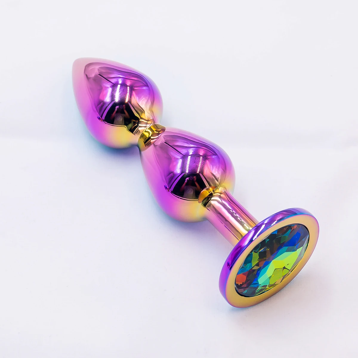 Plug Anal de Metal com Pedra de Cristal, Acabamento Aurora Multicolorido, Tamanhos S, M e L - Imagem 2