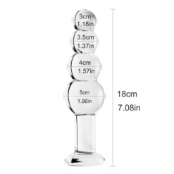 Plug Anal de Vidro com Esferas Graduadas, Glass Anal Beads com Base de Segurança 18cm