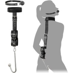 Kit Bondage BDSM com Gola, Algemas, Gancho Anal de Inox e Mordaça Ball Gag