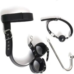 Alternative view of Kit Bondage BDSM com Gola, Algemas, Gancho Anal de Inox e Mordaça Ball Gag