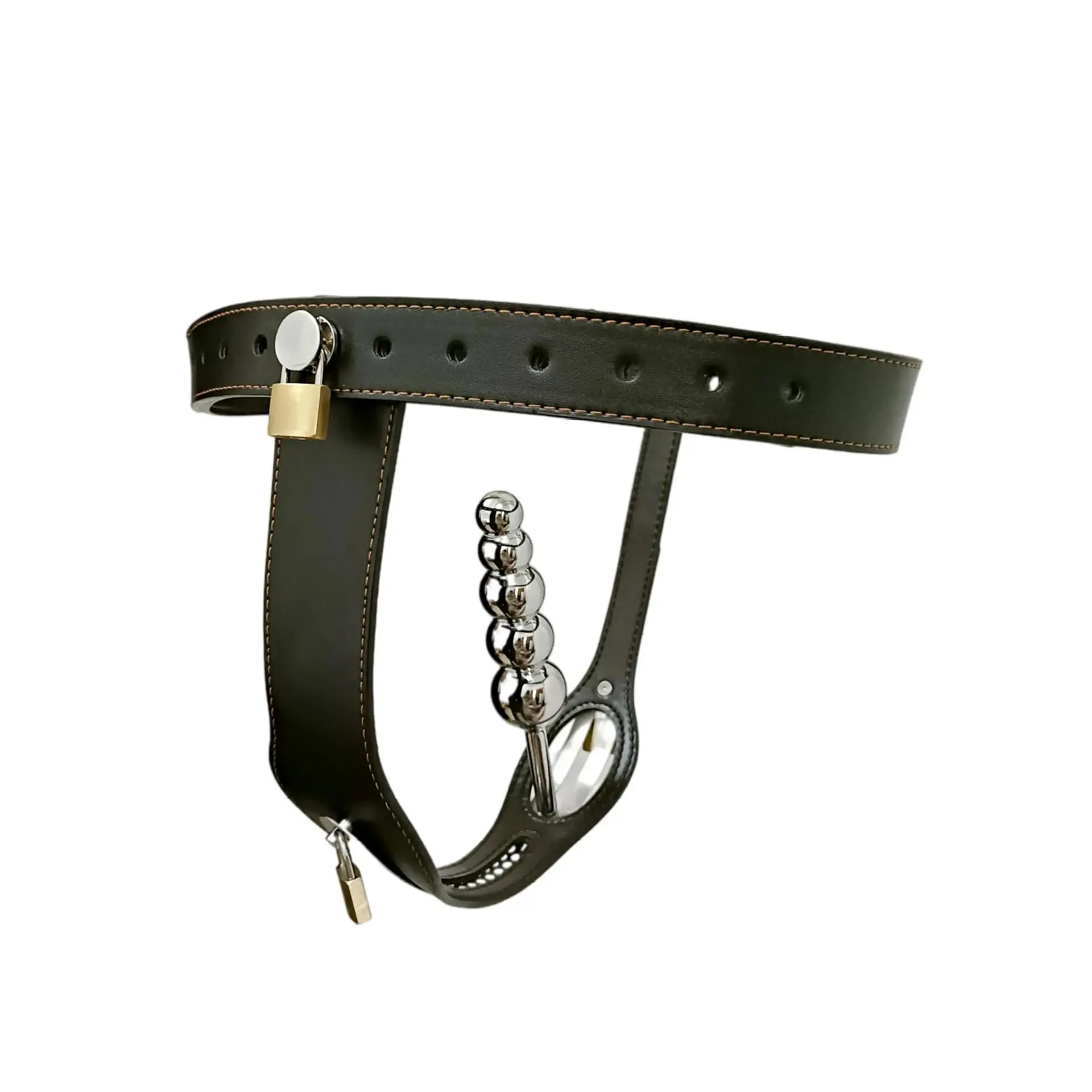 Leather T-Shaped Female Chastity Belt Bdsm Strap On Pants Sex Lock Toys Masturbator Fetish Device Chastity Underwear Adjustable