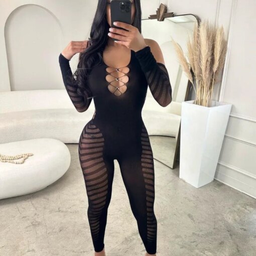 Bodystocking Arrastão Plus Size Sexy